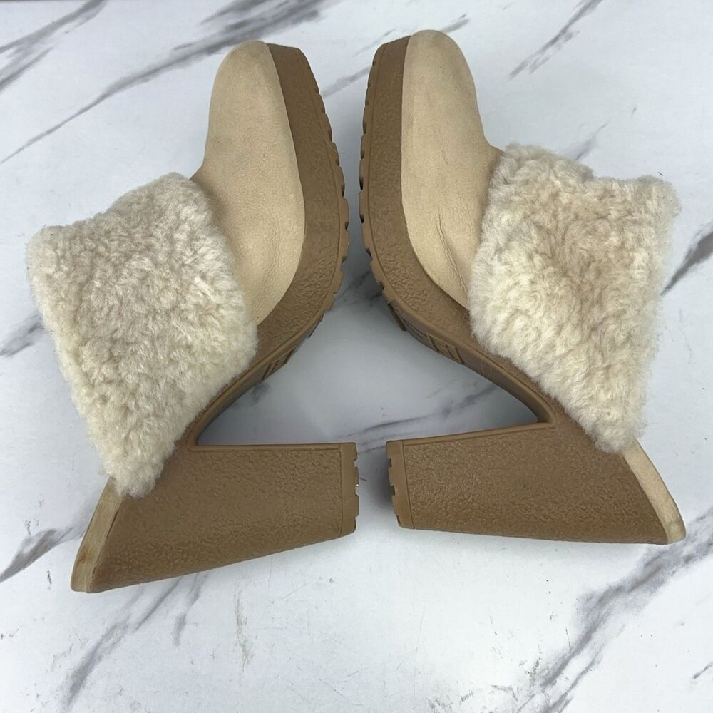 Hunter Bruson Amazonas Leather High Heel Clog Cream Brazilian Shearling Size 7 - Picture 4 of 9